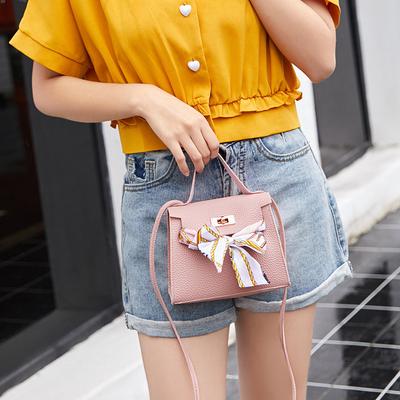 Women's Lychee Pattern with Silk Scarf Platinum Bag Summer and Autumn New Shoulder Crossbody Mobile Phone Bag