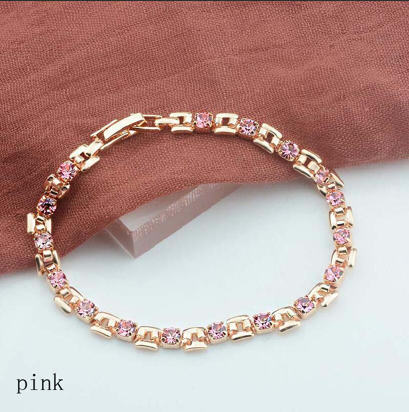 9 Color Women Girls Pink/Green/White/Red/Blue Cubic Zircon Stone Bracelets Wrist Square Shaped Bracelets
