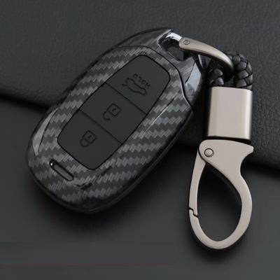 Kolfiber Bilnyckelskal Skydd för Hyundai i30 Ix35 KONA Encino Solaris Azera Grandeur Ig Accent Santa Fe Palisade 3/4/5 Knappar