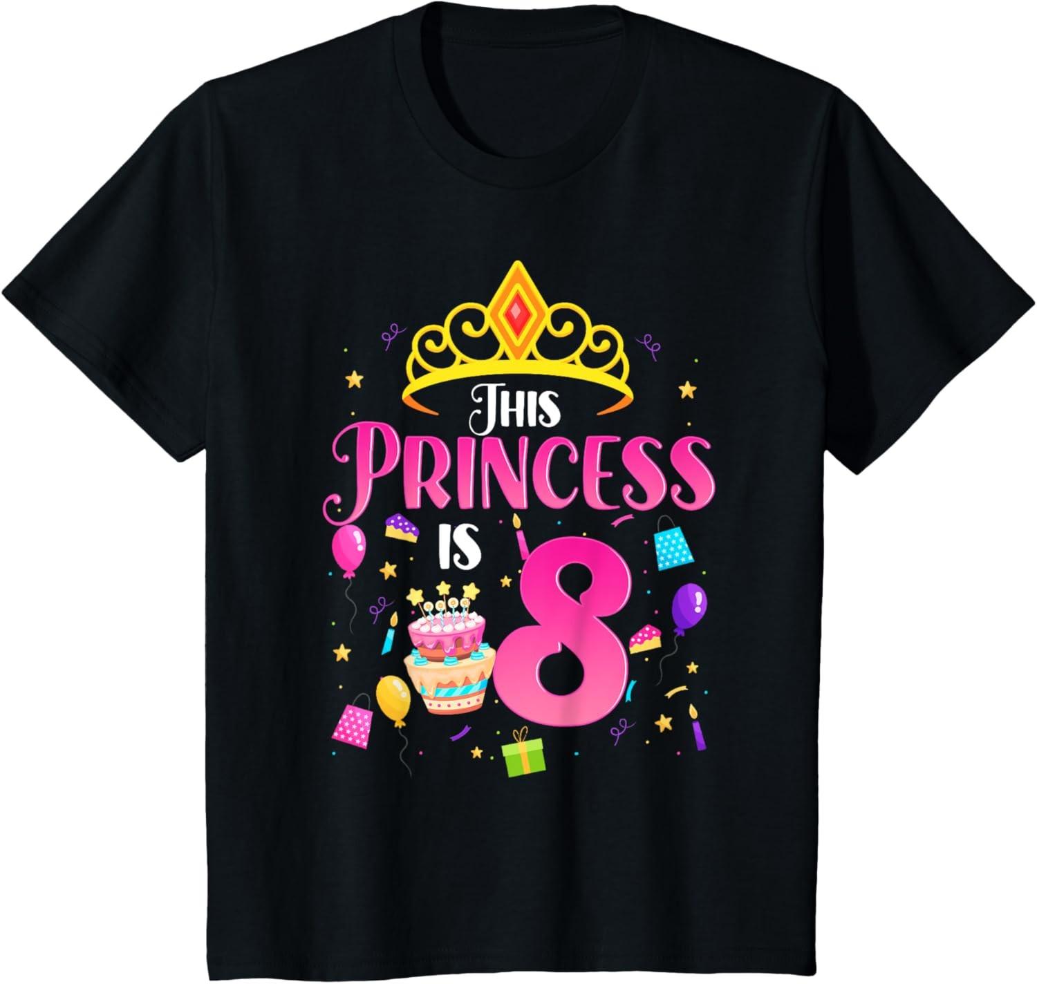 Kids Princess 8 Years Old Girl Birthday Novelty 8th B-day T-Shirt S разноцветный
