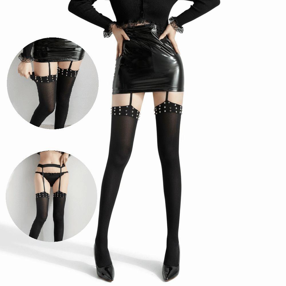 1 Pair Black Subculture Stockings Punk Style Thigh High Socks Sexy Garter Stockings for Women