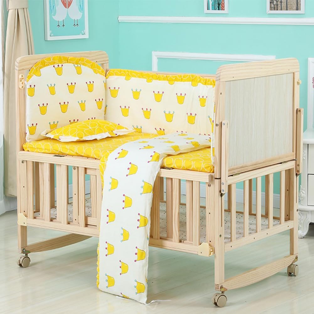 Areden Wooden Infant Bed Durable Baby Easy Adjustable Fall Simple and Stylish Suitable for Newborns and Babies of Various Compact Mosquito Wood Color