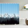 Winter Forest Shower Curtains Snow-covered Pine Alpine Peaks Idyllic Early Morning Scenery Seasonal Christmas Elk Bathroom Decor
