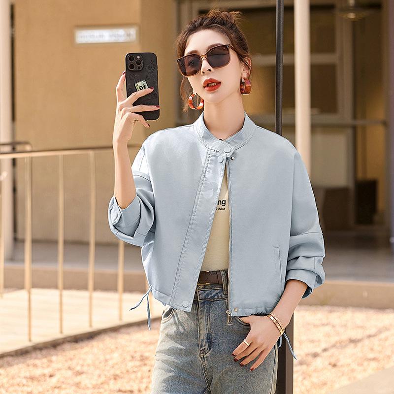Women's Casual PU Leather Jacket with Stand Collar, Spring/Autumn 2025, Loose Fit, Small Size, XG9961