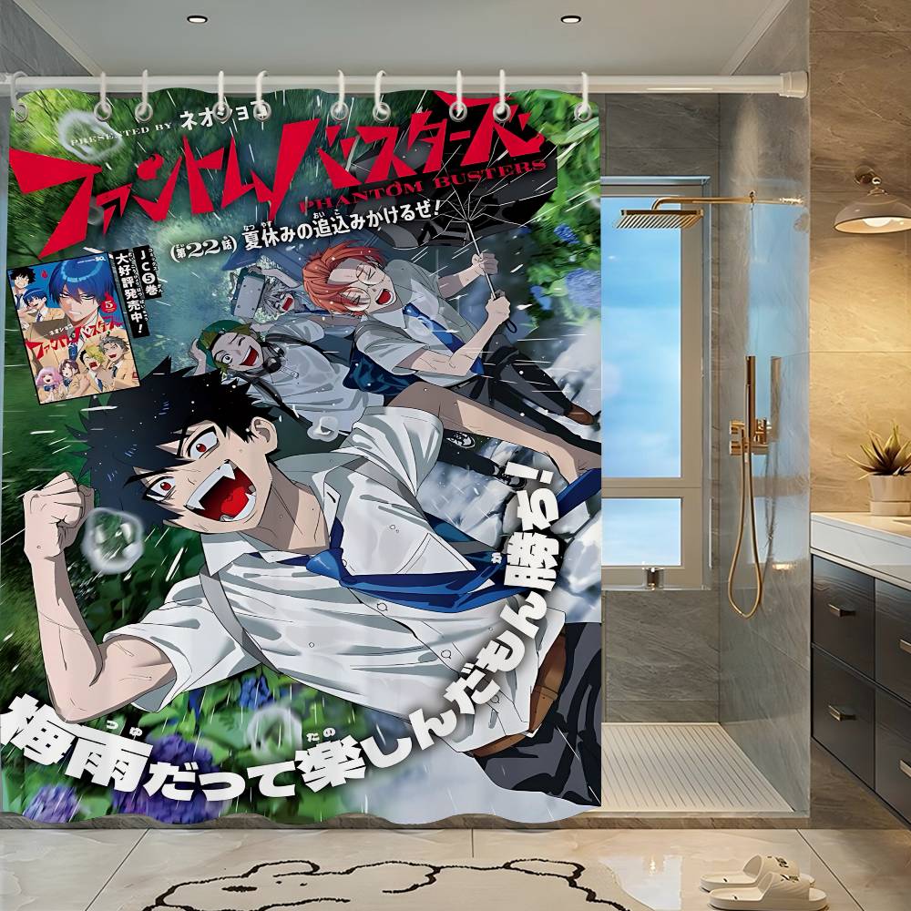 Japanese Anime P-Phantom B-Busters 1Pc Printed Shower Curtain Waterproof Washable With 12 Hooks Bathroom Shower Home Use