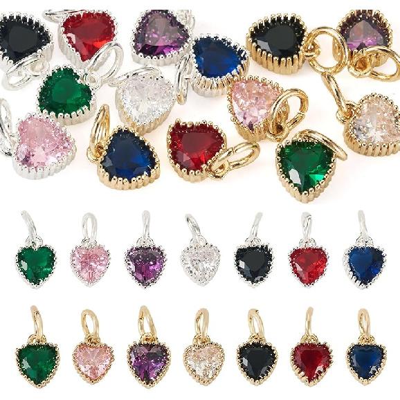 Pandahall 12Pcs 18K Gold Plated Rectangle Charms Cubic Zirconia Birthstone Charms Brass Crystal CZ Stone Pendants with Jump Ring for Jewelry Making