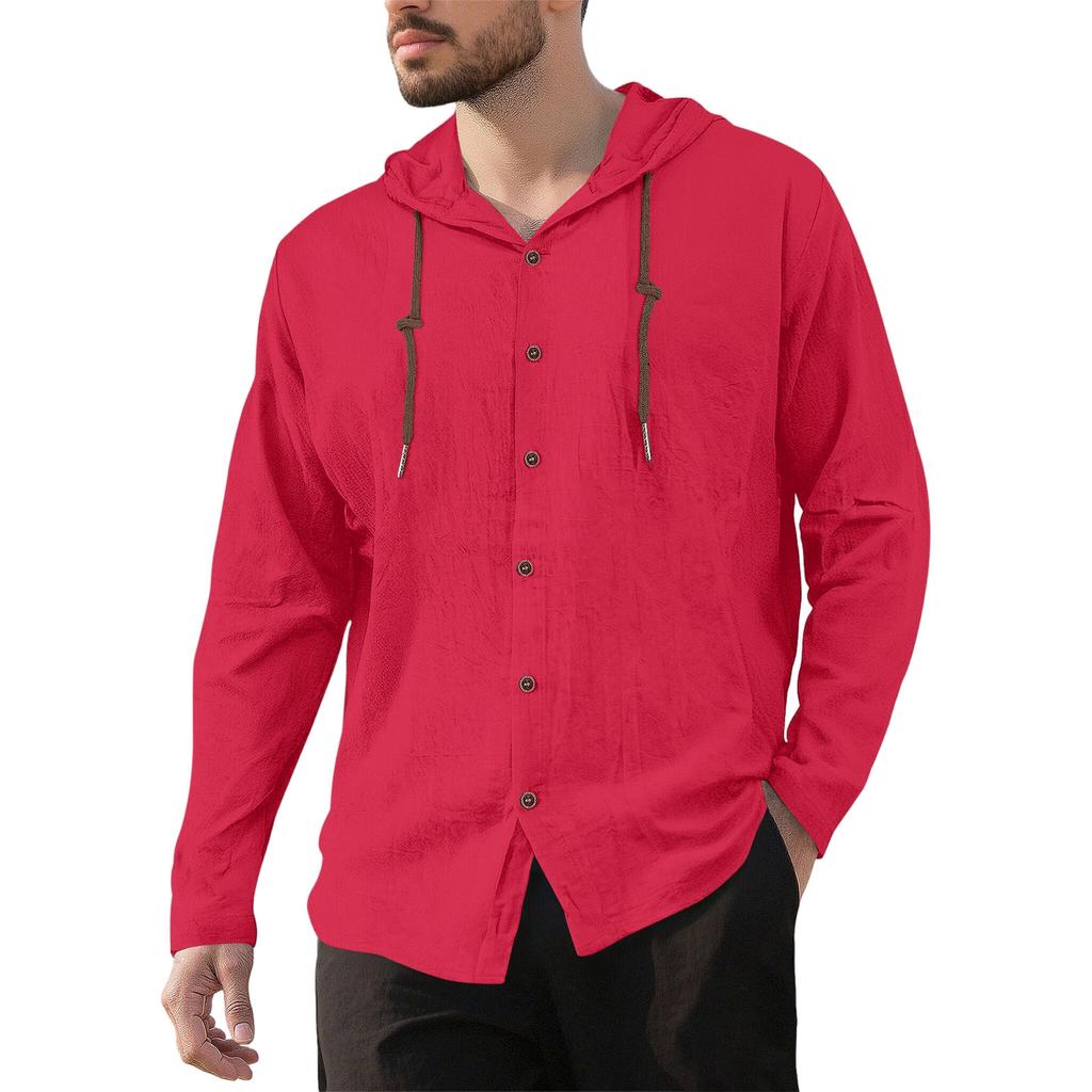 Men's Casual Hooded Long Sleeve Shirt Button Down Lightweight Breathable Loose Fit Oversized Cotton Shirt for Outdoor Sports
