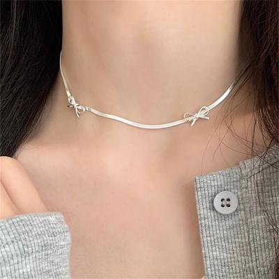 Korean Version Bow Snake Bone Chain Necklace Ins Temperament Collarbone Chain Cold Wind Bracelet