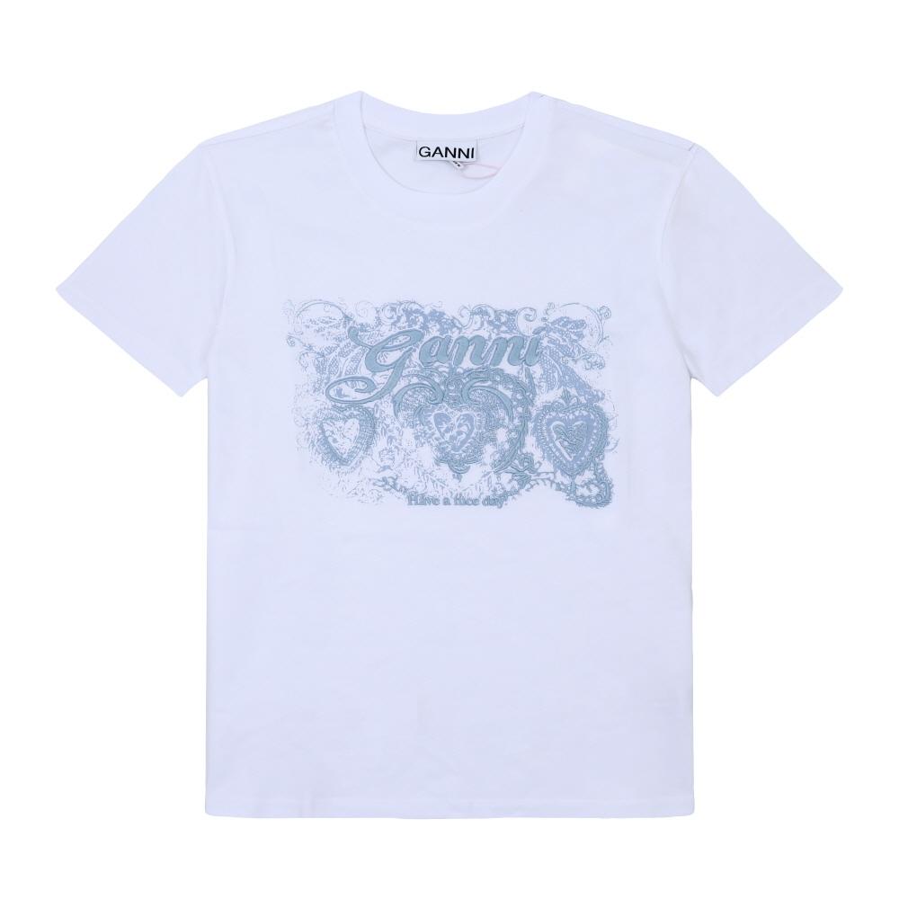 Ganni Women S Tee Tattoo Lace Logo Embroidery T4158 151