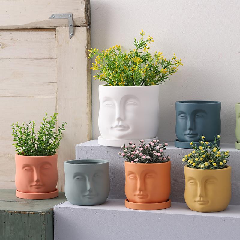 Creative Humanoid Head Ceramic Flower Pot Plant Flower Vase Garden Decoration Special-shaped Irregular Human Head Vase Art Decor