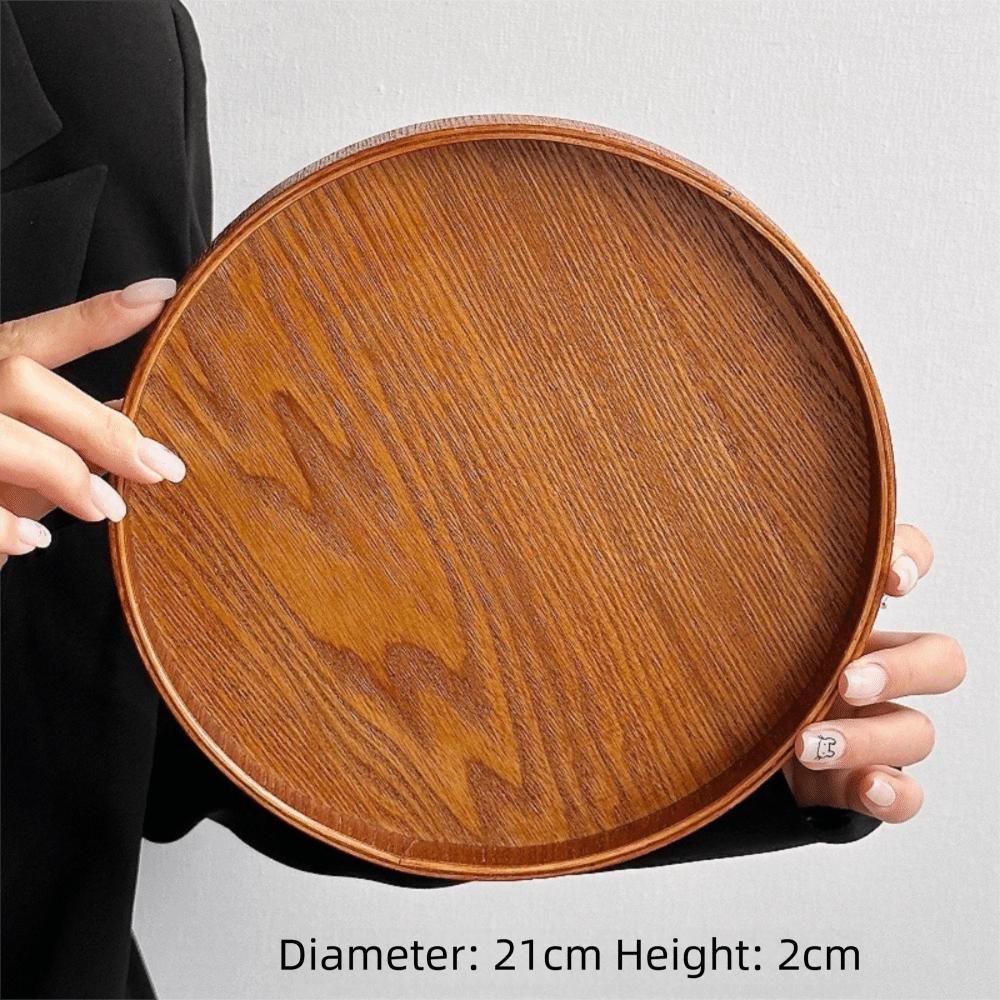 Vintage Round Serving Tray Wooden 21/24/27/30/33cm Wood Platte Tea Food Tray Breakfast Dinner