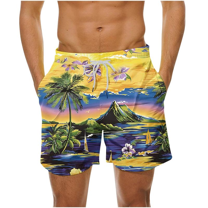 Hawaiian Palm Tree Graphic Beach Shorts 3d Printing Tropical Swim Trunks Men Summer Casual Quick Dry Swim Shorts Bathing Suit