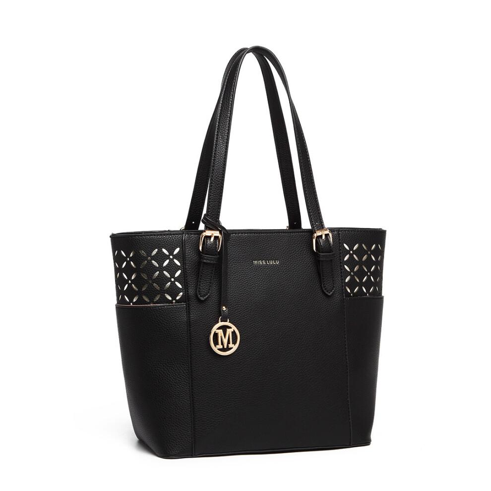 (Black) Laser Cut Out Tote Shopper Bag