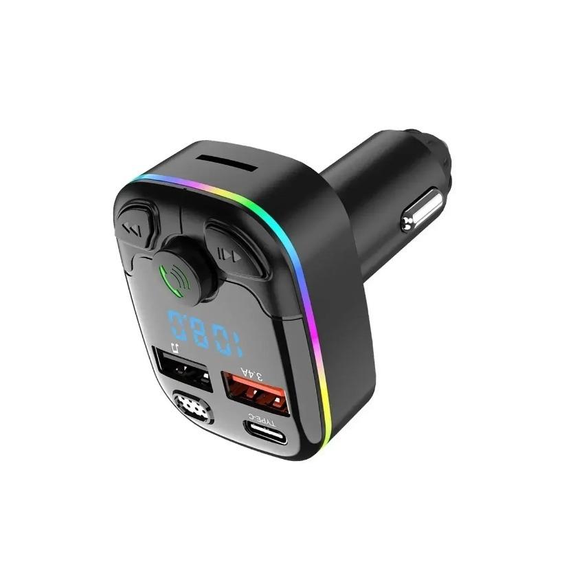 Digital Display Car MP3 Player with Hands-free 18W Fast Charging Car FM Transmitter Cigarette Lighter Type-C Dual USB Adapter