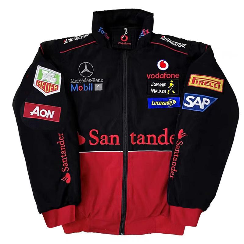 Amerikanischer Retro F1 Rennanzug: Bestickte Motorradjacke