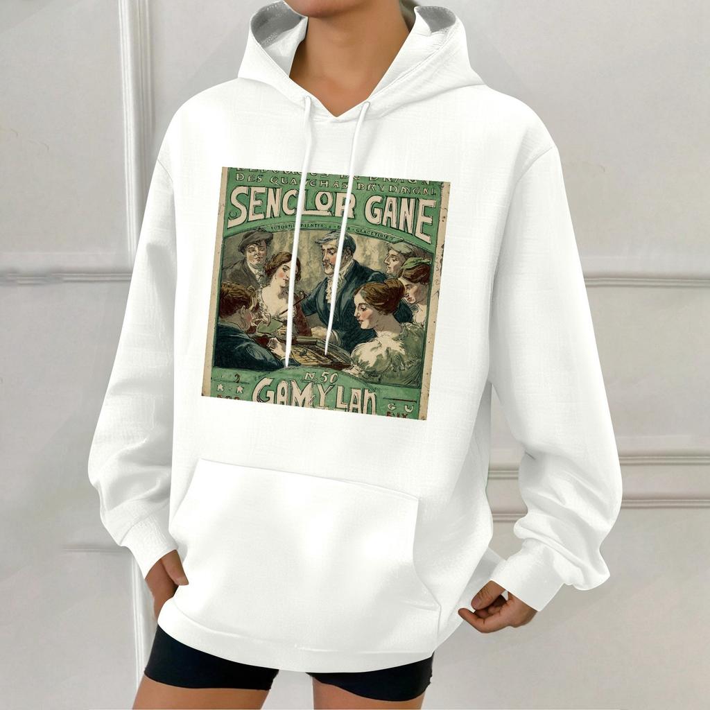 Women's Fashion Retro Printed Casual Hooded Sweatshirt With Pockets