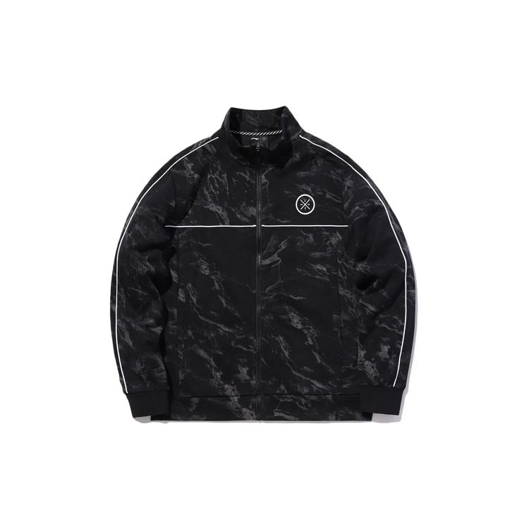 Li Ning Sweatshirts Men s Standard Black Print Stand Collar Moderate Cardigan AWDQ551-1 M