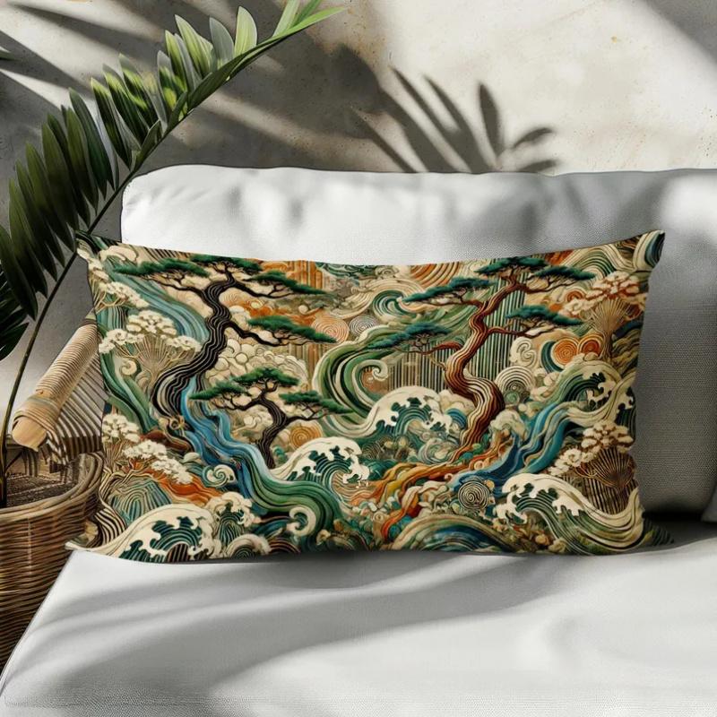 VIKAMA Boho Tropical Pillow Cover Palm Leaf Hibiscus Design Decorative Cushion Case for Home Patio Garden Bedroom Living Room