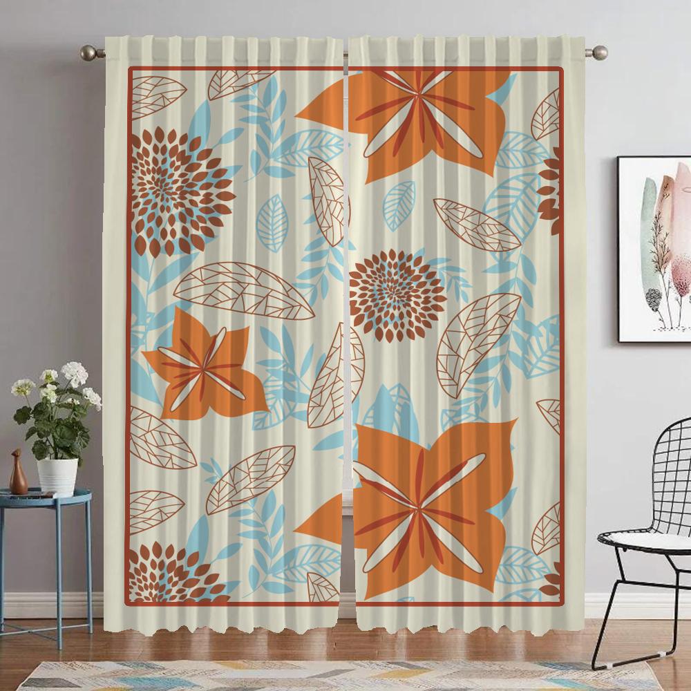 Flower Kitchen Drapes for Livingroom Space Lightblocking Drape Sheer for Bedchamber Household Interior Drapes 2 Panels Covers Divider
