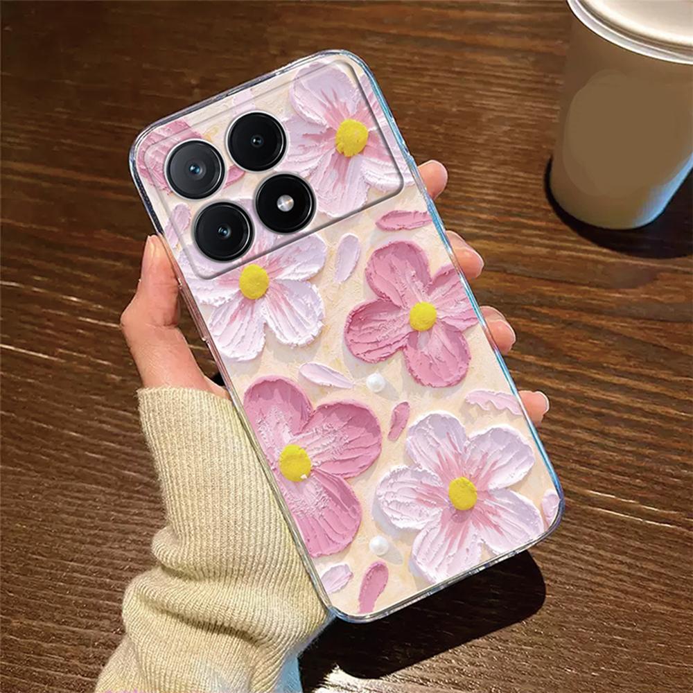 

Чехол для телефона Xiaomi Poco X6 X5 X4 M4 Pro Розовый Цветок Масляная Живопись Защита Прозрачный Пара Прозрачный Ромашка PocoX6 Pro Чехол Poco X4 Pro 5G