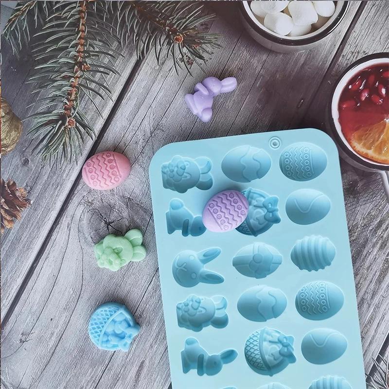 1Pc 18 Cavity Easter Silicone Mold Rabbit Colored Egg Chocolate Cake Mold Holiday Decoration Baking Tools Manual Soap Mould