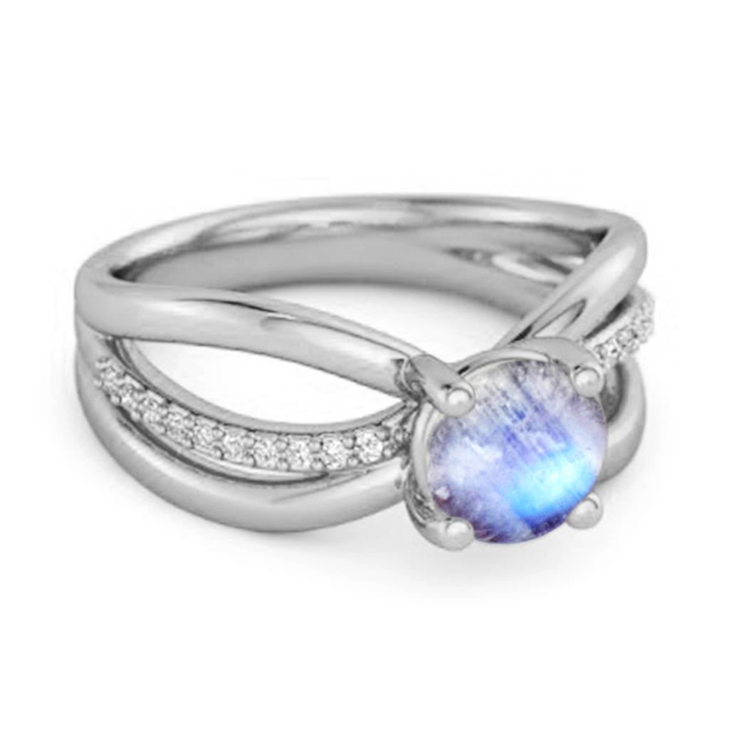 Moonstone Infinity Pave Split Band Ring - 925 Sterling Silver