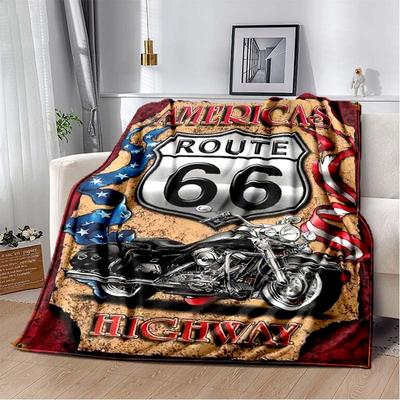 HD Vintage Route 66 American Historical Mother's Road Printed Blanket Home Extra Large Soft Sofa Bed Cover Travel Blanket Gift