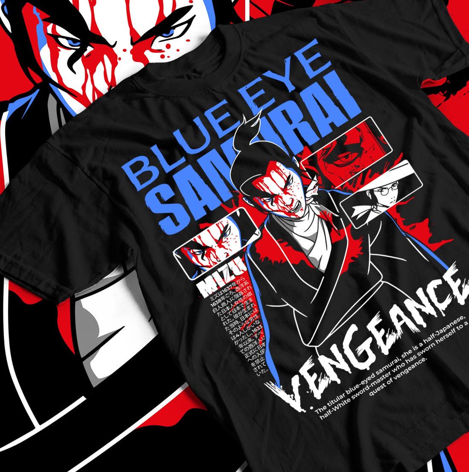 Blue Eye Samurai inspired Mizu black T shirt M