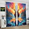 Elk At Sunset -2 Pieces - Printed Curtain, 100% Polyester, Suitable for Home Decor (rod Not Included)