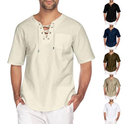 Herren Neues Baumwoll-Leinen Hemd mit Kragen Lässig Kurzarm T-Shirt