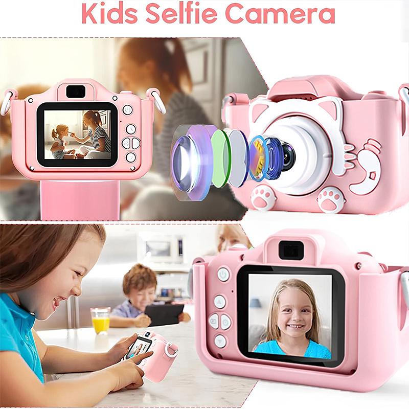 Kids Camera Toys Mini Camera Kids Digital Camera With Video Cartoon Soft Silicone Cover 32GB SD Card For Boy Girl Christmas Gift