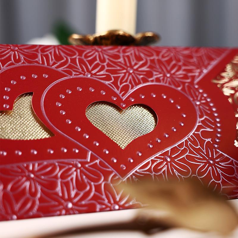 Red Wedding Invitation Card with Personalized Heart Cutout Design