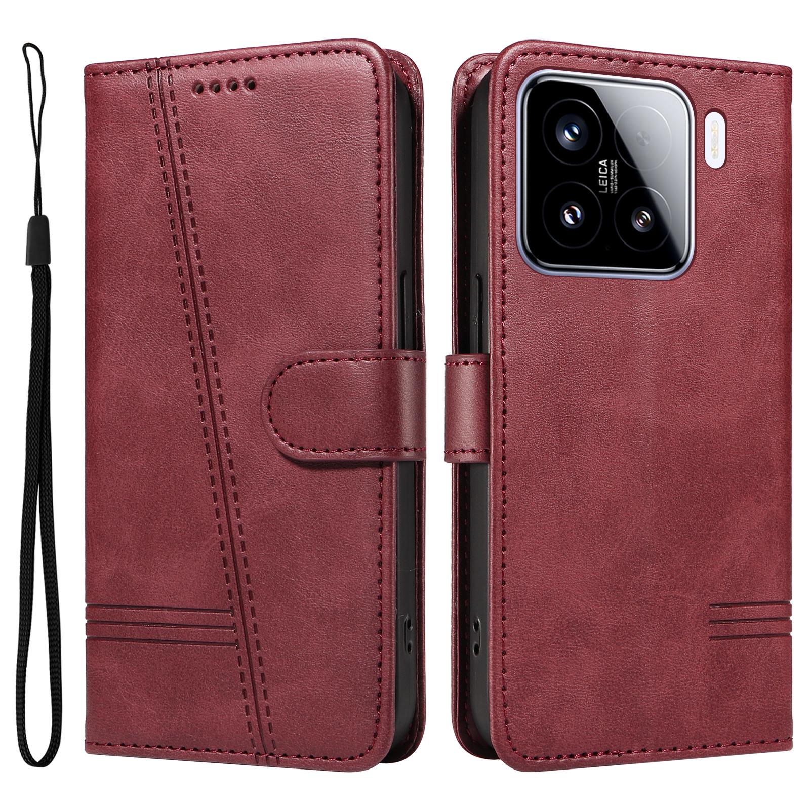 

Для Xiaomi 15 Чохол Книжка Гаманець Т-подібні Лінії Шкіряний Чохол для Телефону Wine Red