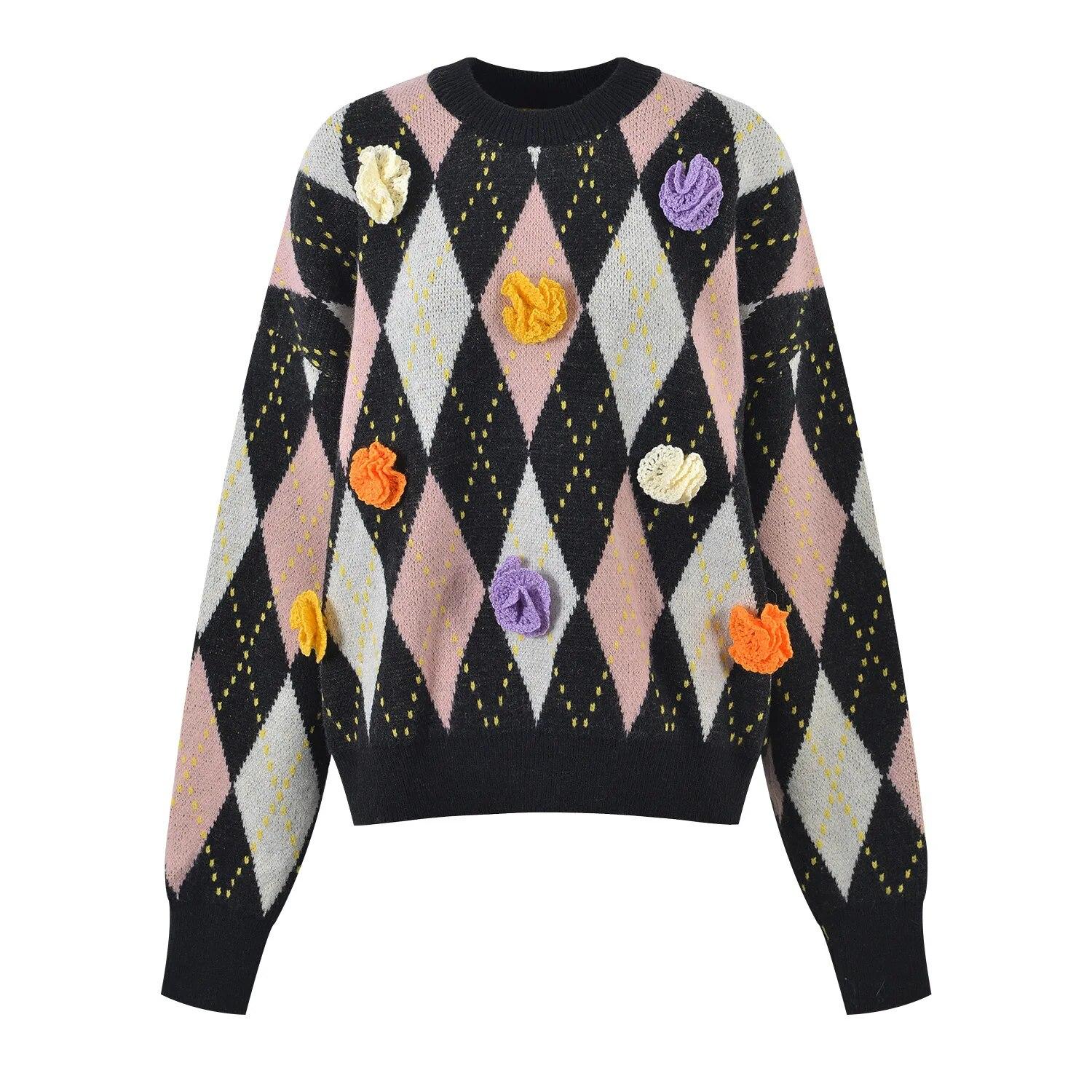 

Роскошный брендовый дизайнерский жаккардовый пуловер с круглым вырезом, зимний утепленный свободный ретро-модный повседневный свитер в студенческом стиле C-252 L чёрный