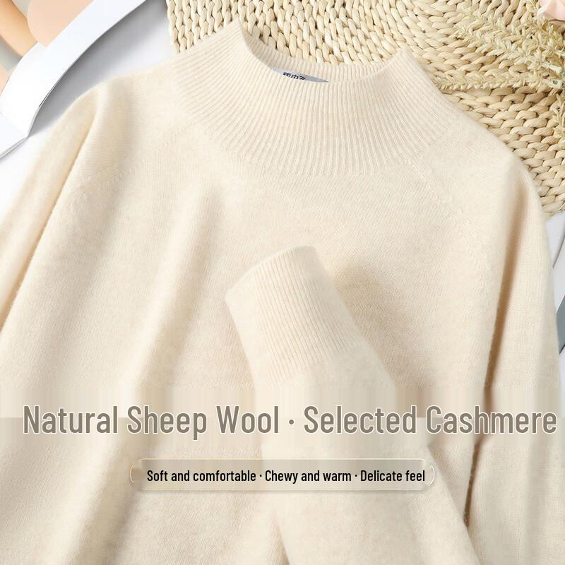 SNOWFLYING Women's Half-Turtleneck Cashmere Blend Wool Sweater