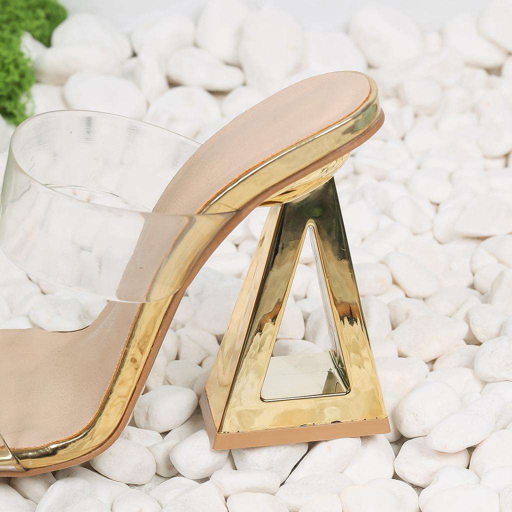 Fashion Transparent flip-flops, women's one-shoulder, 2025 new summer open-toe high heels, crystal irregular-shaped heel slippers