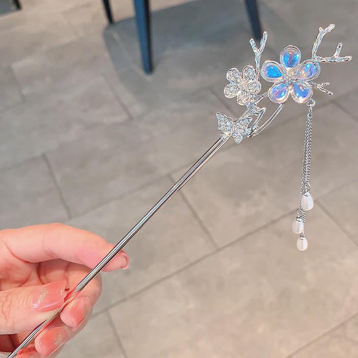 Four Seasons Chinese Tassel Hairpin: Ancient Style Hanfu with Fresh Pearl and Jiangnan Classical Cheongsam Hair Accessory