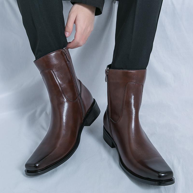 Fashion Luxury Brand High-quality Leather Men Boots Fashionable Pointed Leather Chelsea Boots Men High Top Business Casual Elegant Boots