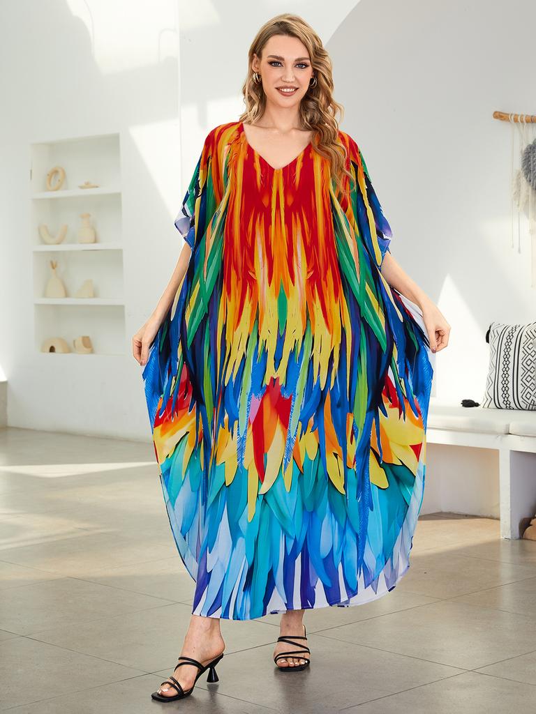 Beach Kaftans pro ženy Motýlí papoušek s potiskem Letní šaty velké velikosti Sváteční plavky Dropshipping