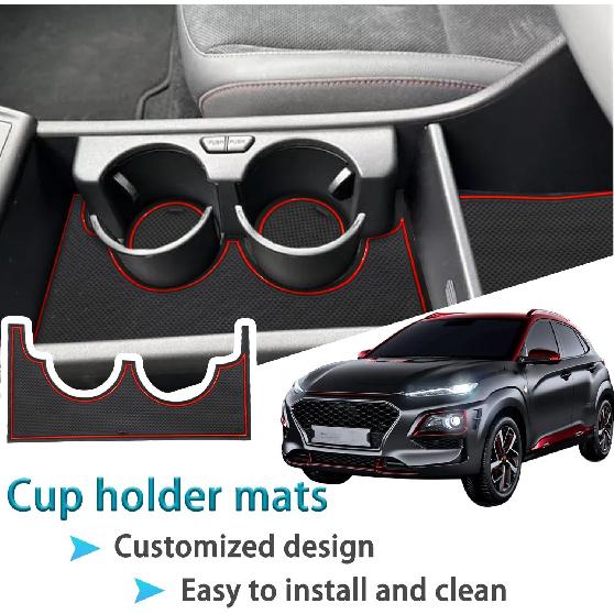 Center Console Liner for Hyundai Kona Accessories (SEL Convenience, N-line, Limited) 2024 2025, Cup Holder Mat, Non-Slip Dust Interior, Rubber