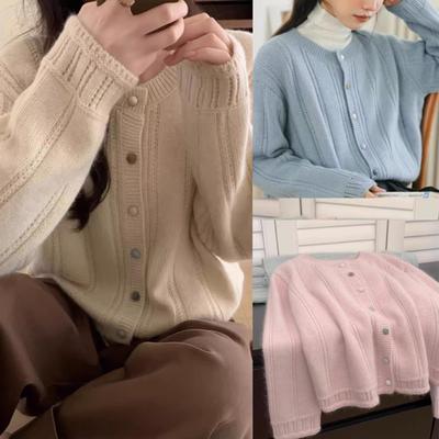 2025 Xiaoxiang Vaskebjørn Fleece Strikket Cardigan for Kvinner - Myk Vår/Høst Kort Genserjakke
