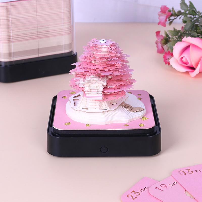 Time Piece Calendar 2026 Desk Calendar With Led Light 3D Tear-Away Calendar Paper Carving Art Memo Pad Notepad Gift Christmas