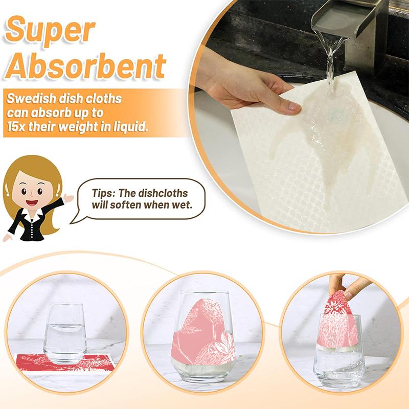 Cleaning Cloth Reusable Kitchen Dish Towels Eco-friendly Microfiber Red Strawberry Print Dishcloths Lint Free Washable Duster Rags Tea Towels 9*7inch