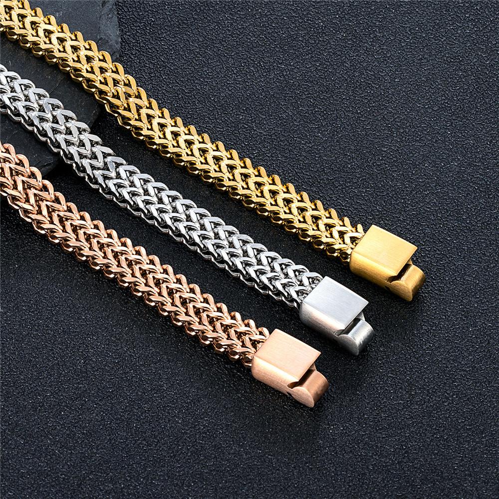 8MM 18K Vergoldete Coole Doppelte Panzerketten Armbänder für Männer Edelstahl Punk Quadratischer Magnetverschluss Männliche Pulseira