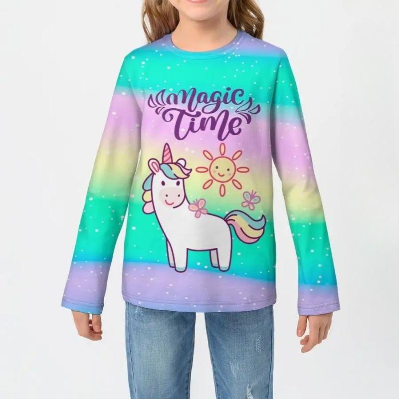 Children's Unicorn Print Tie Dye Cute T-shirts Boys Long Sleeved Fashionable Soft Comfortable Top