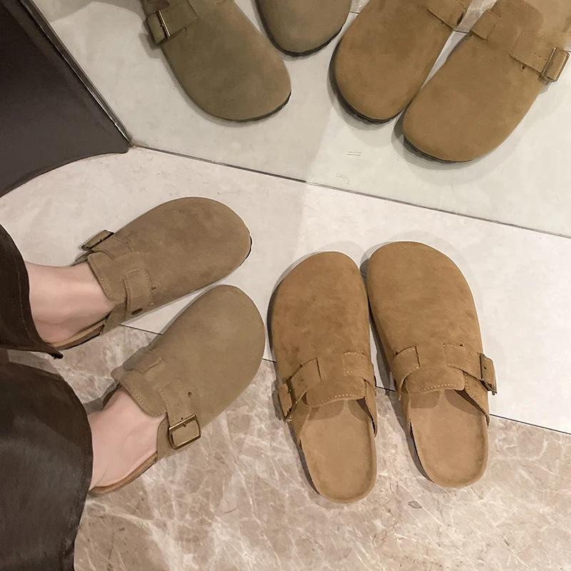 Fashion Autumn Women's Flat Cork Clogs Shoes Fashion Closed Toe Suede Platform Slippers for Women Outdoor Casual Slides Shoes Zapatos