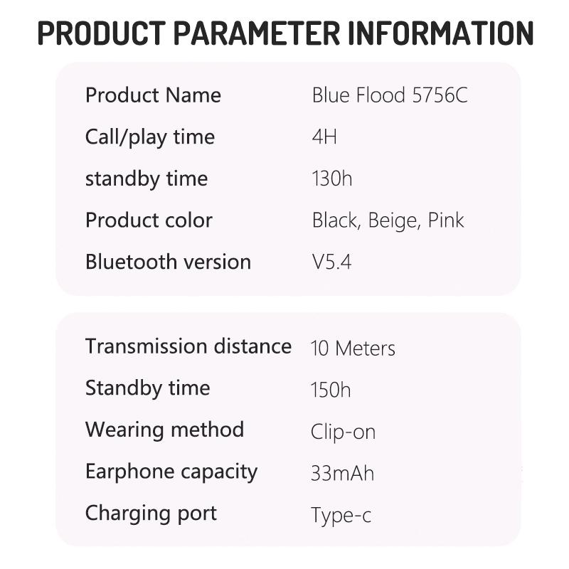 1 Set Noise-Canceling Ear Clips X22 Clip-On Wireless Bluetooth Headphones Type-C Charging For Gift