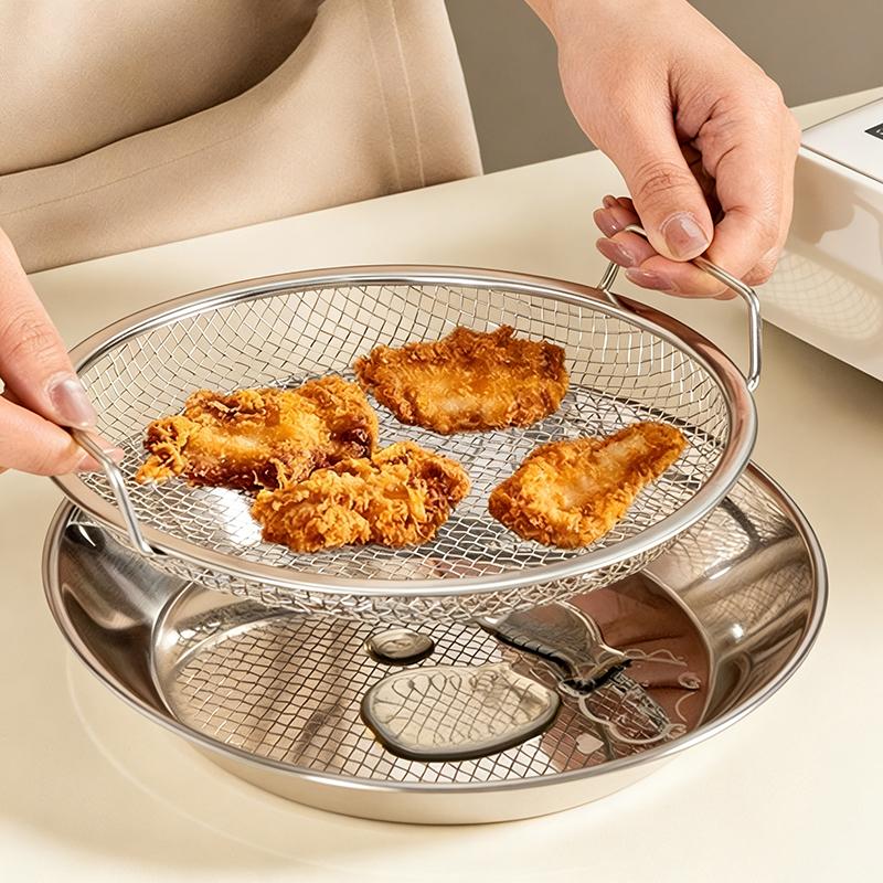 Kitchen Oil Filter Tray Stainless Steel Mesh Frying Drain Pan Strainer Colander Efficient Oil Drainage For Home Outdoor Restaura