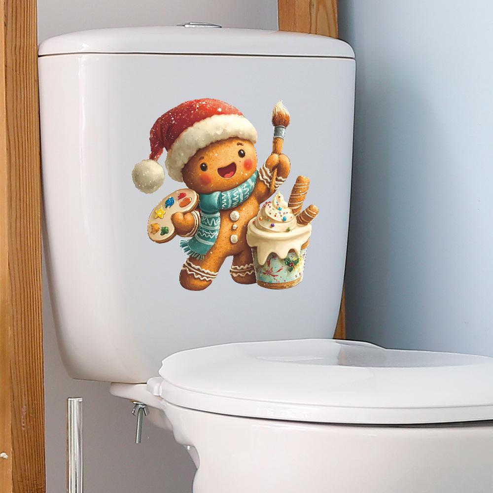Cartoon Christmas Gingerbread Man Painting Bathroom Toilet Decorative Wall Stickers