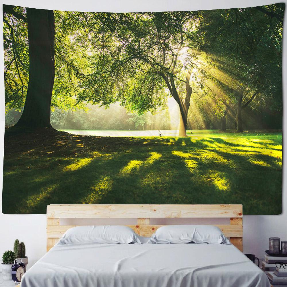 Beautiful Forest Tapestry Mist Jungle Landscape Wall Hanging Bohemian Fabric Decorative Carpet Home Room Background Poster